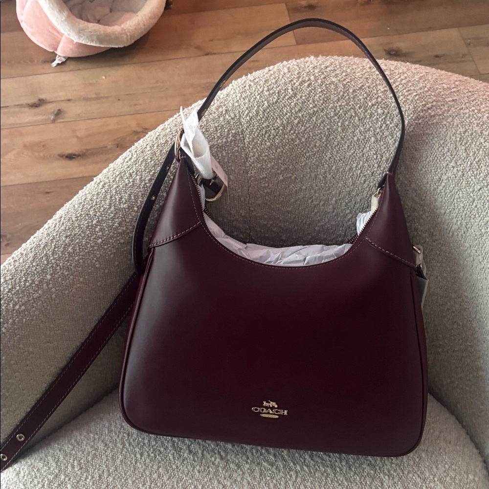 Coach Ella Bag Smooth Leather Burgundy Shoulder Bag NWT - Picture 2 of 8